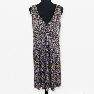 Boden Black tropical leaf print patterned Sleeveless V-Neck Midi Sundress dress